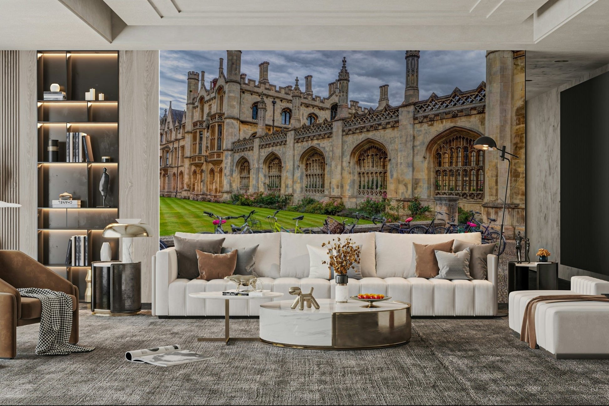 The wall mural is installed on a home office feature wall.

