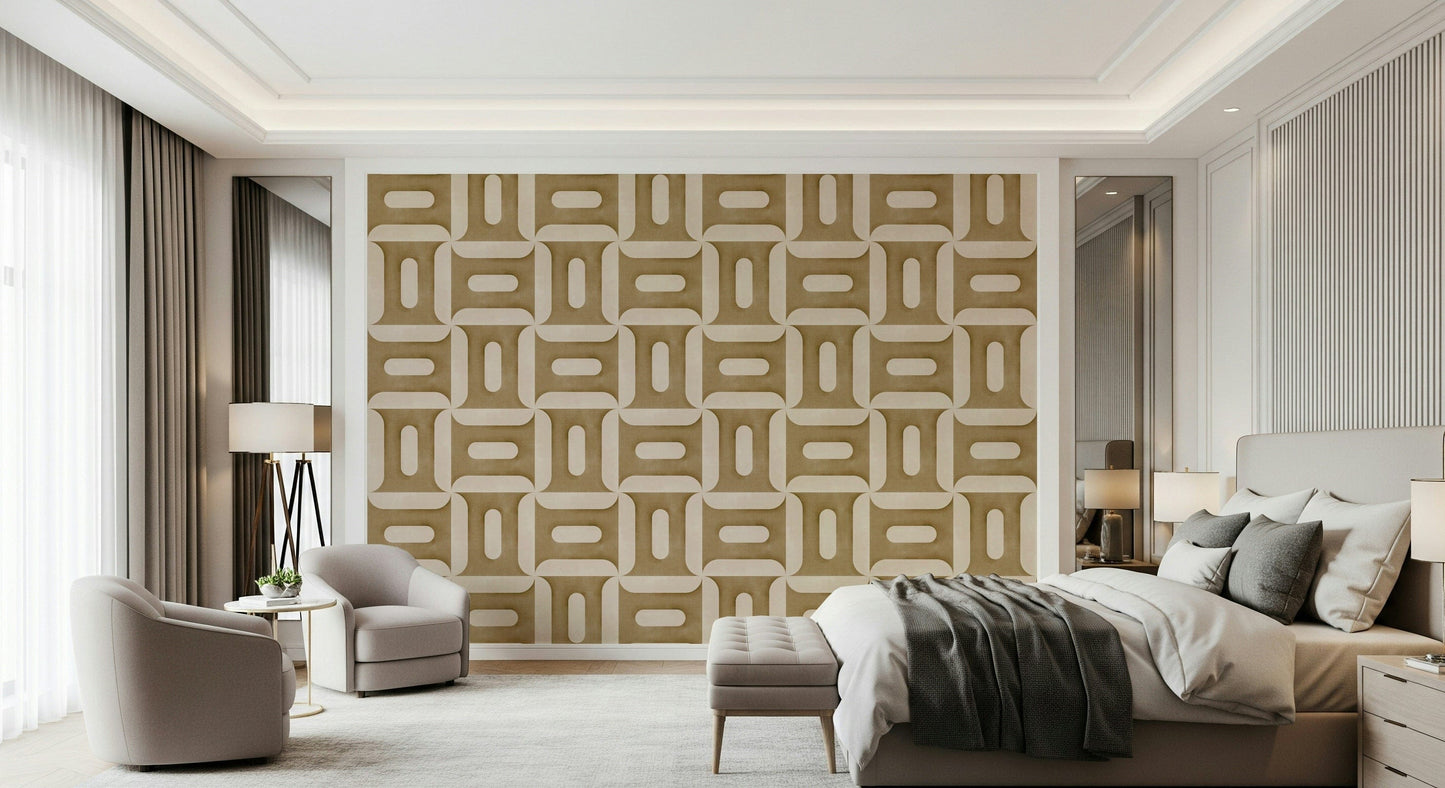 Modern Textured Geometries Camel Wallpaper⁠
