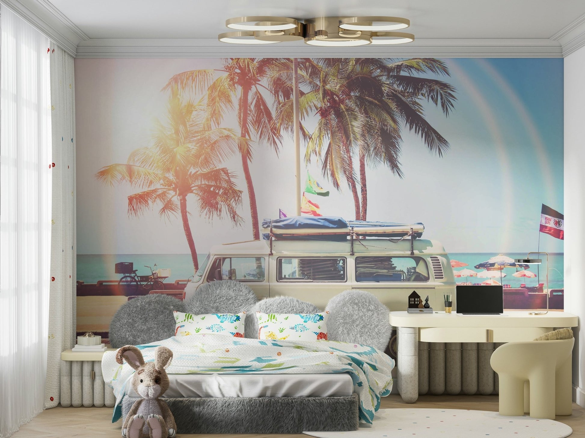Retro camper van mural bringing wanderlust to your walls.

