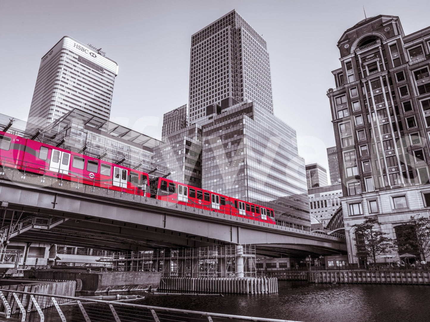 Famous Canary Wharf, London landmark picture, impressive skyscraper covering.