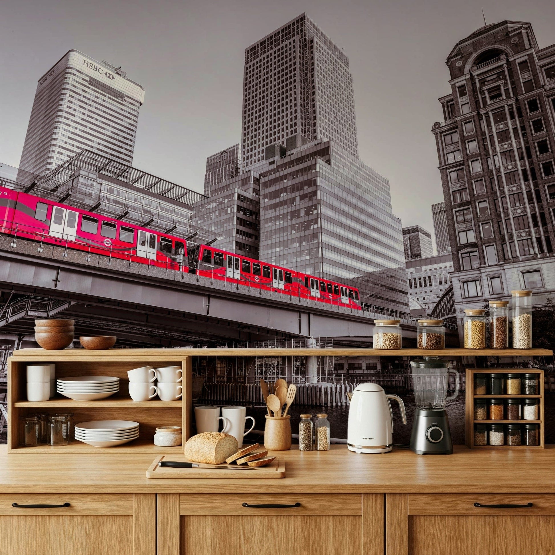 Metropolitan Canary Wharf, London cityscape wall mural, financial center image.