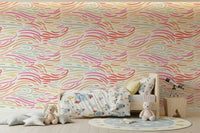 Pink and green brushstroke wallpaper for children's room, Candy Pastel Strokes.
