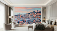 Cannes Vista wallpaper featuring pastel architecture and harbor boats
