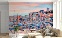 French Riviera inspired wall mural with Cannes city waterfront scenery