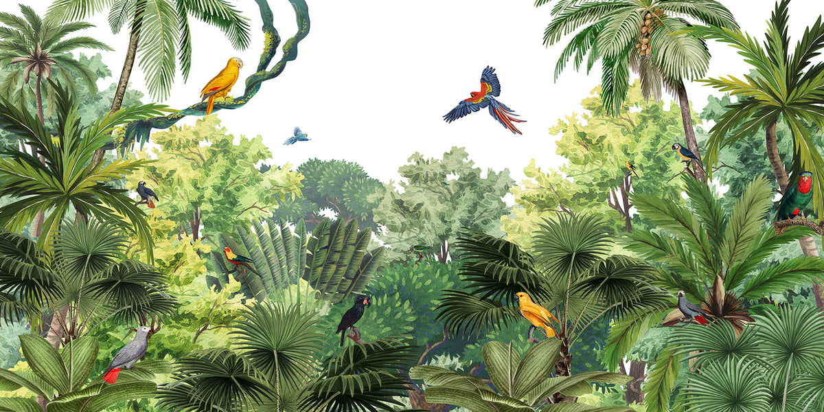 Vivid Green Jungle Wallpaper Murals in your room — zoomed