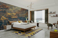 The colors are warm and soft, with layers of gold and brown tones.

