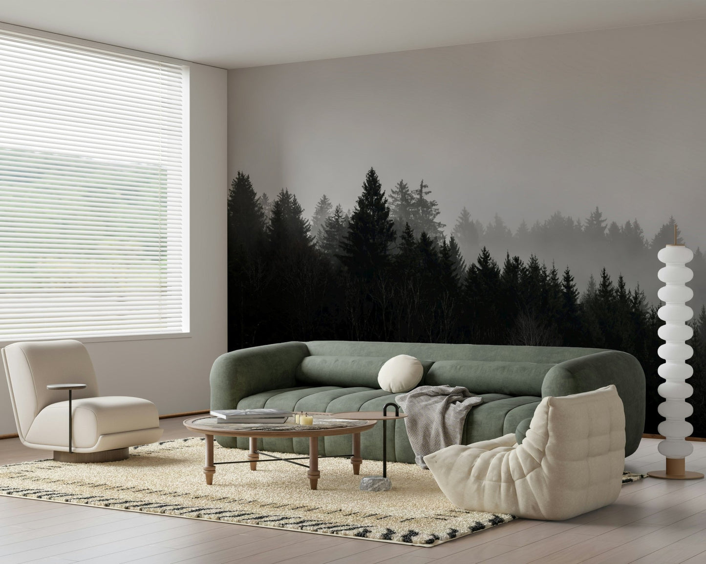 Canyon Woodland Haze wall mural featuring an eerie foggy forest landscape.