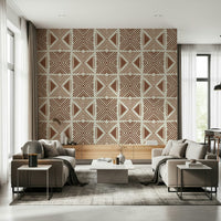 Hand-drawn effect terracotta wallpaper Tribal Cappuccino print.