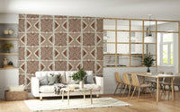 Hand-painted wallpaper, simple line work, Tribal Cappuccino Motif.