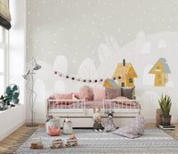 Fun winter-themed wallpaper with cottages