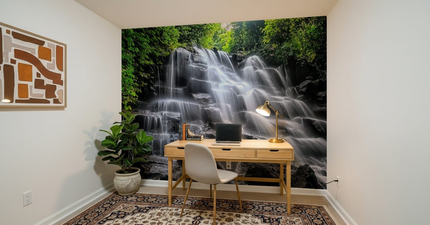 Fresh botanical landscape Cascading Serenity wallpaper for walls.