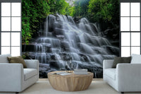 Cascading Serenity jungle waterfall wallpaper for walls.