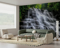 Lush green tropical stream Cascading Serenity wall mural.