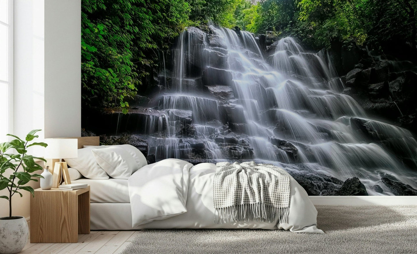 Soothing aquatic scene Cascading Serenity wall mural art.