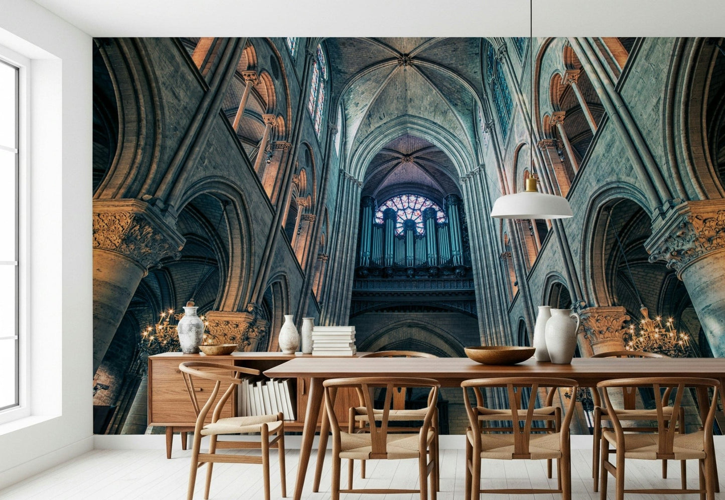 Architectural arches mural in entryway, modern wall decor focal point
