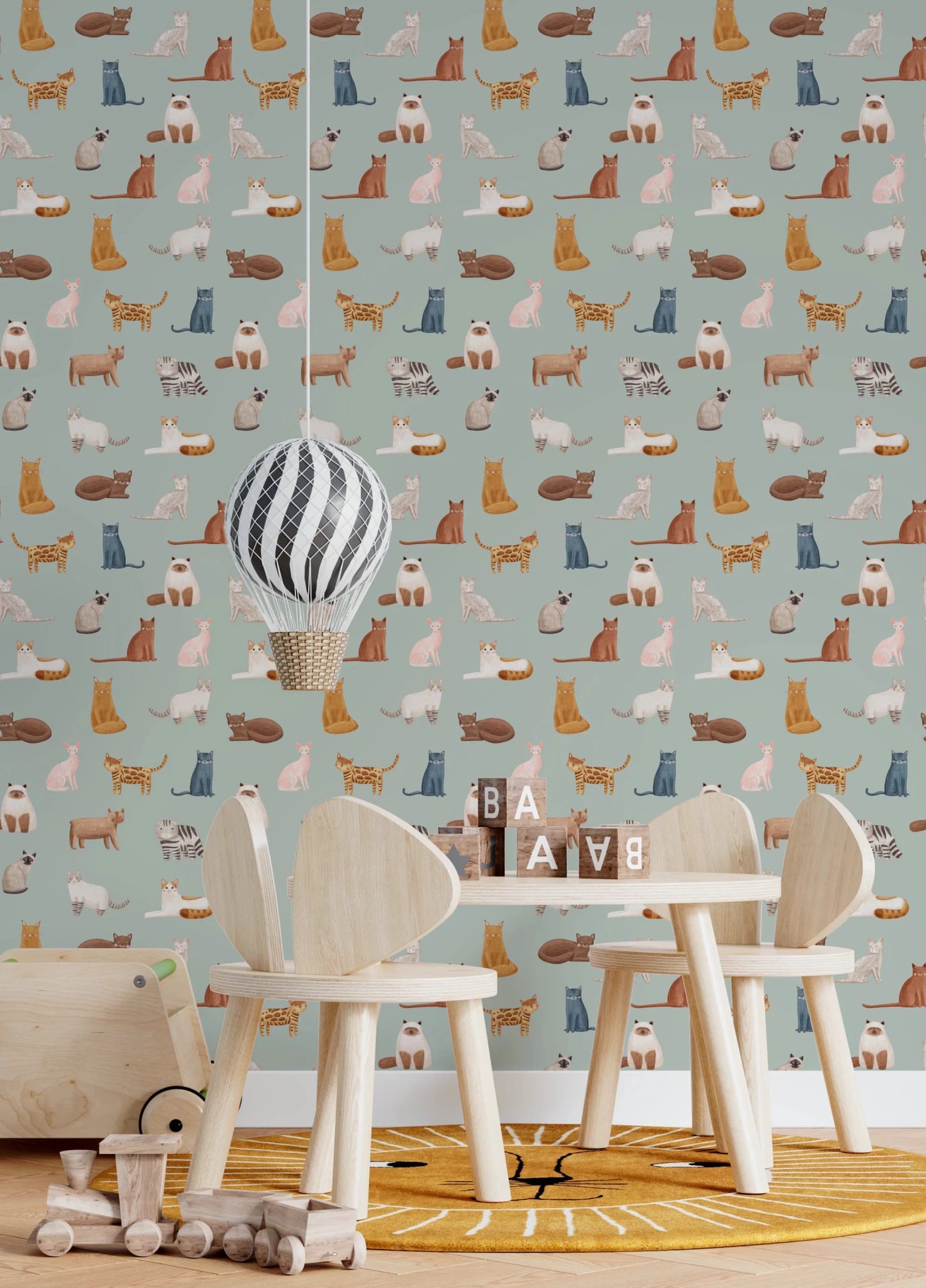 Cats on Mint Green Wallpaper⁠