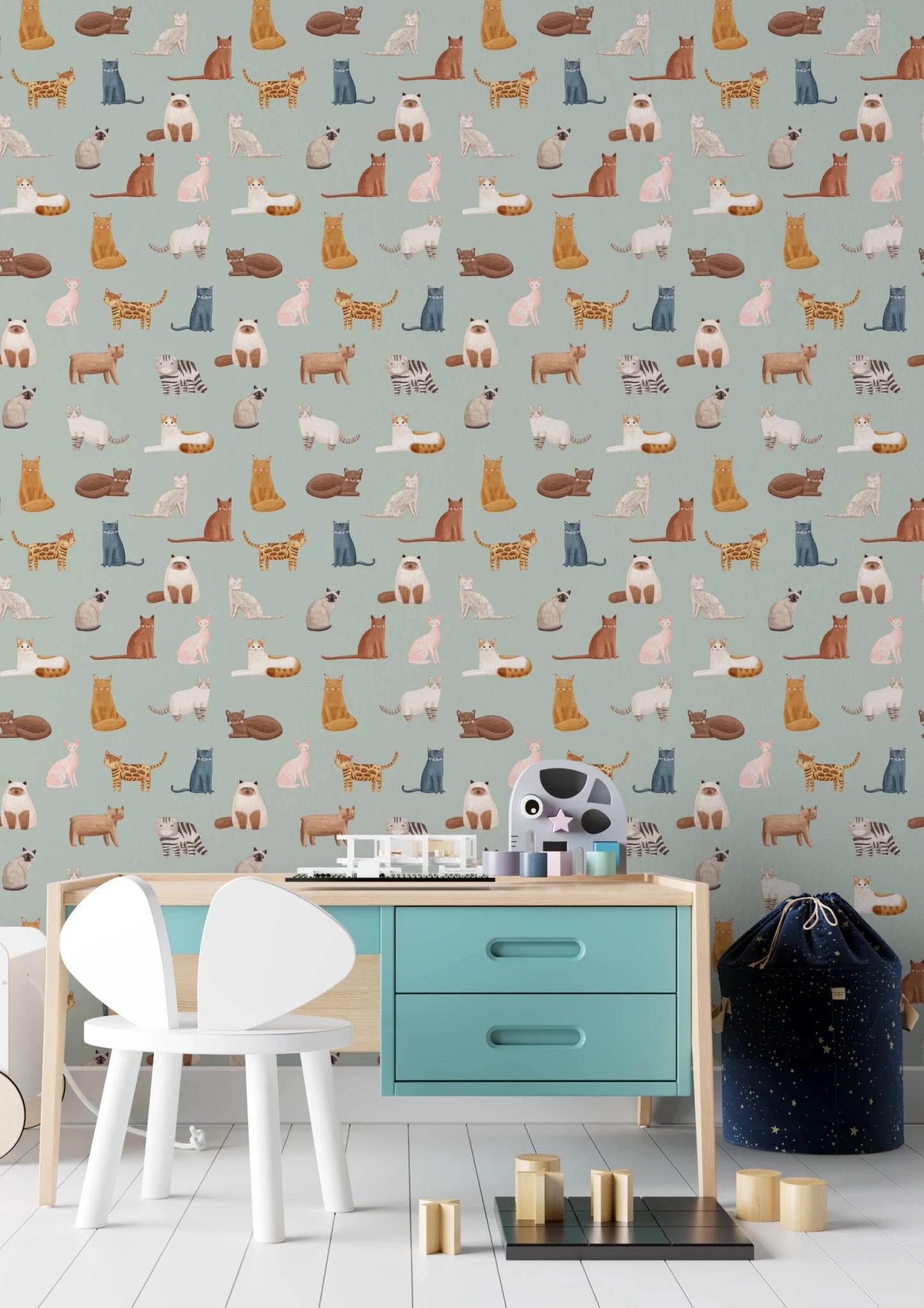 Cats on Mint Green Wallpaper⁠