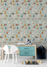 Cats on Mint Green Wallpaper⁠
