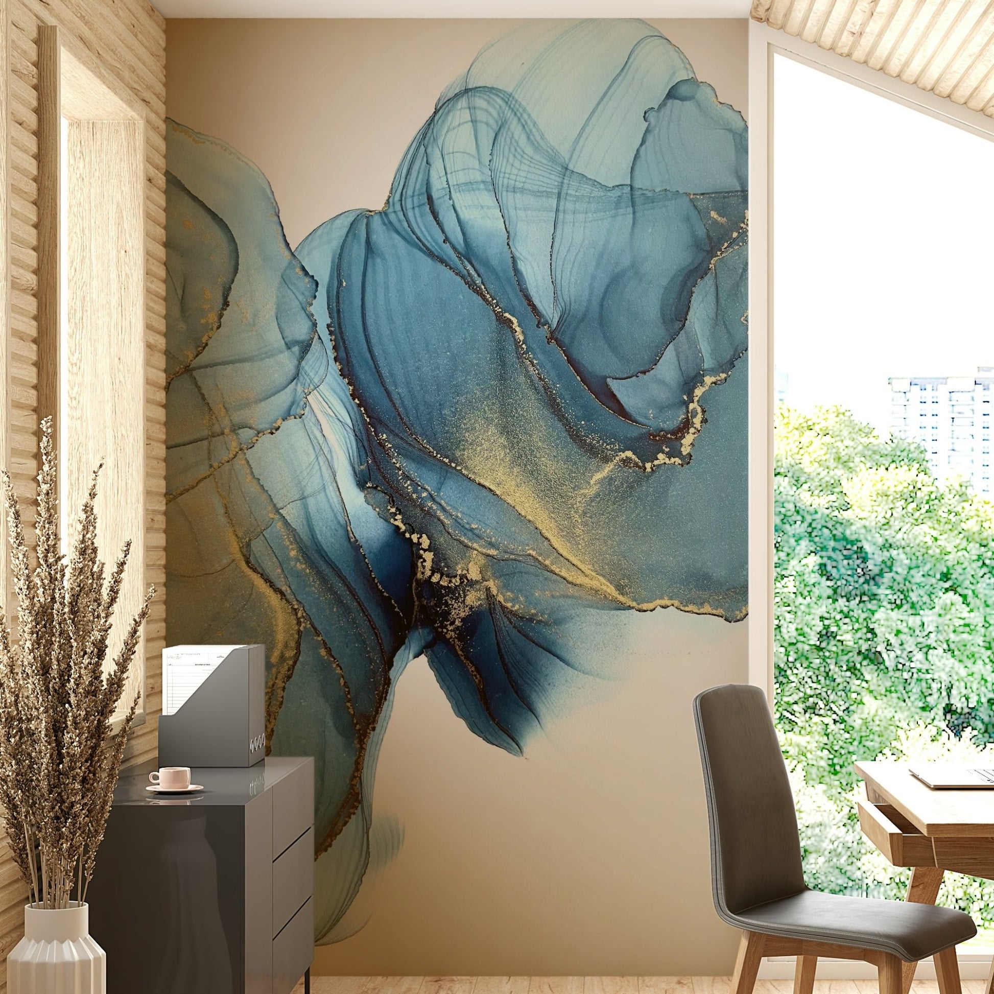 Dreamy blue wall mural for bedrooms and living rooms


