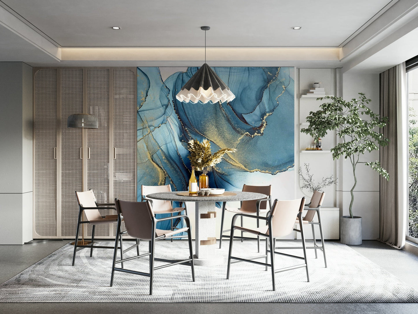 Deep azure tones in a celestial wallpaper design

