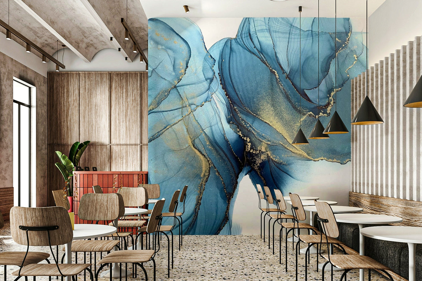 Cosmic swirls and stars in Celestial Azure mural

