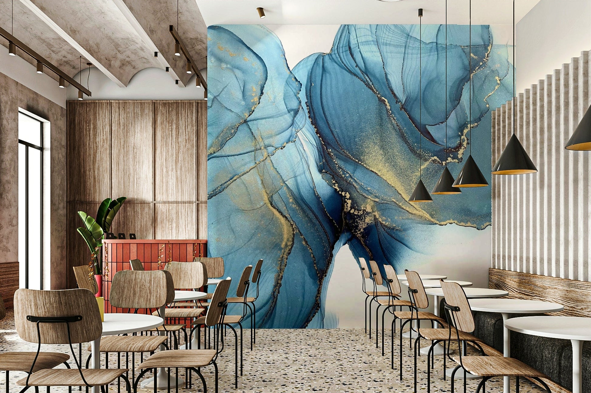 Cosmic swirls and stars in Celestial Azure mural

