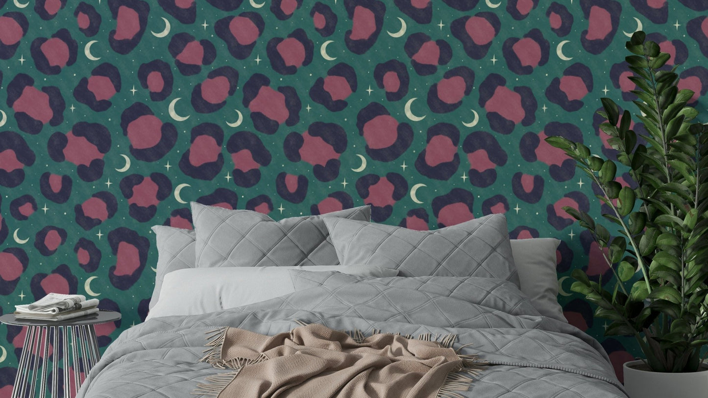 A wall mural of a peaceful leopard pattern.

