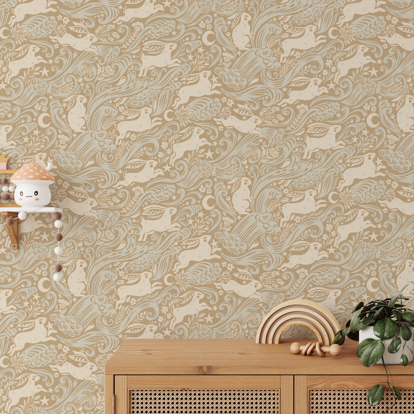 Celestial Sea Rabbit in Gold Square Wallpaper⁠
