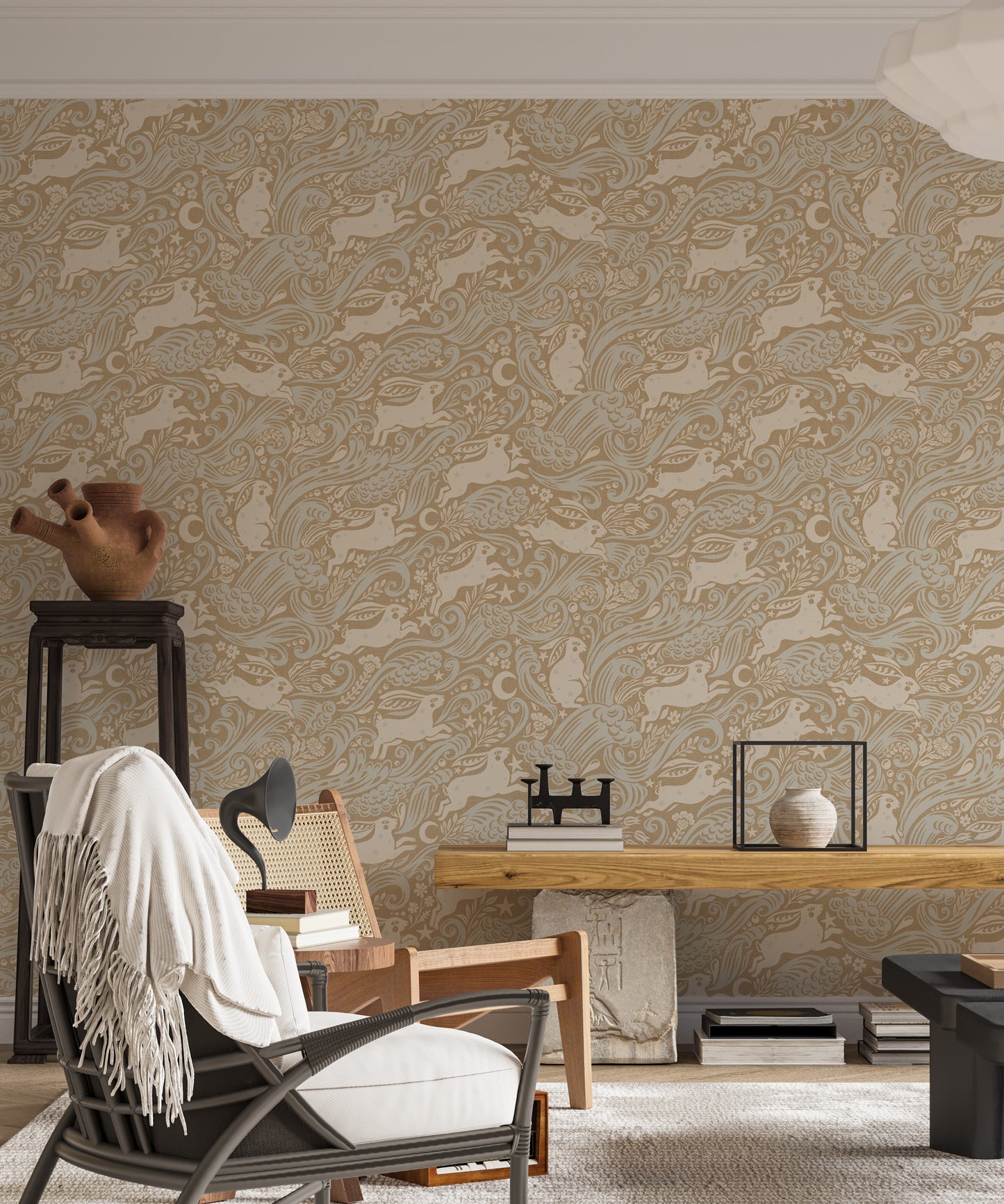 Celestial Sea Rabbit in Gold Square Wallpaper⁠