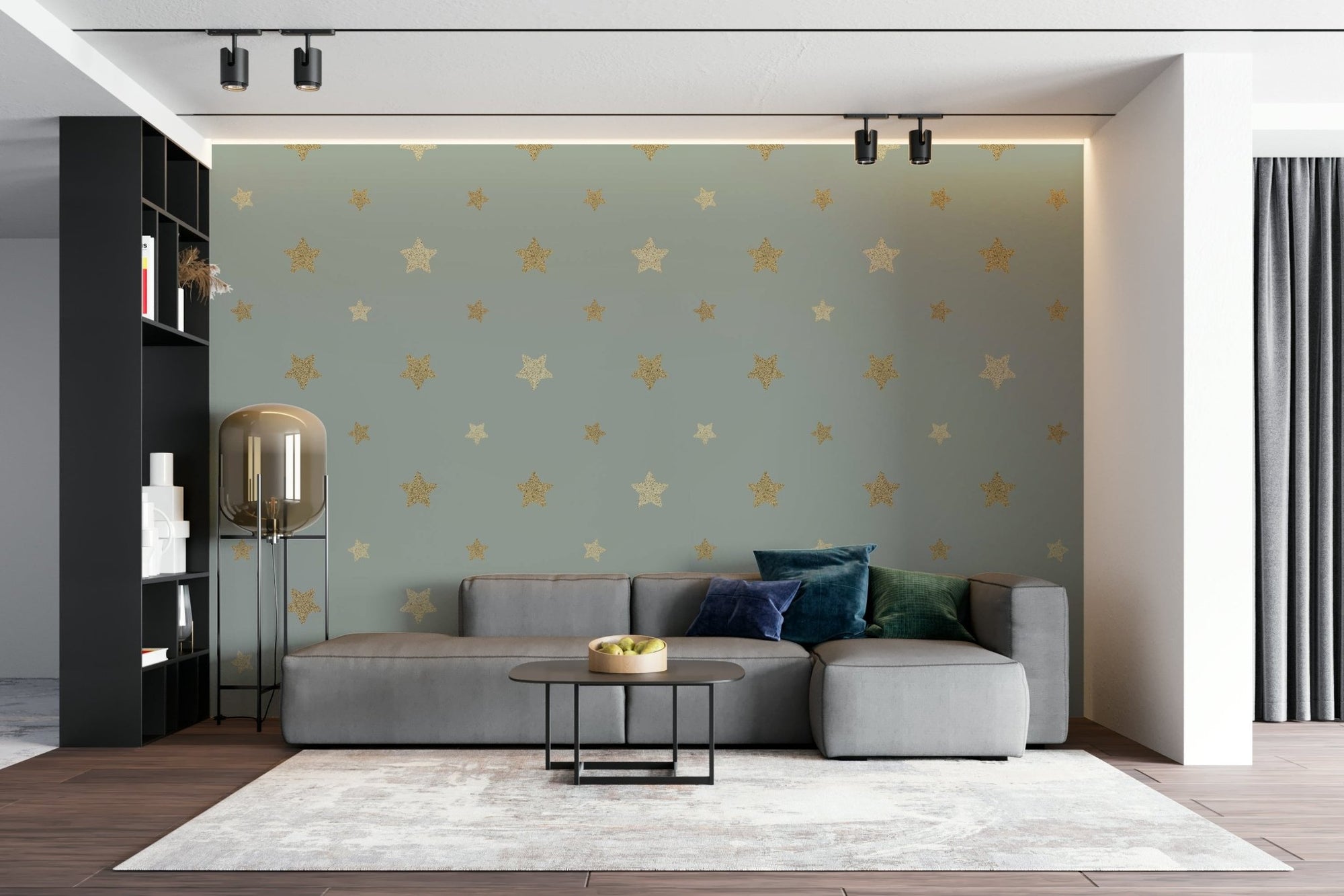 A wall mural of a cosmic landscape.

