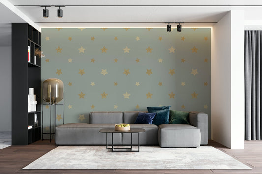 A wall mural of a cosmic landscape.

