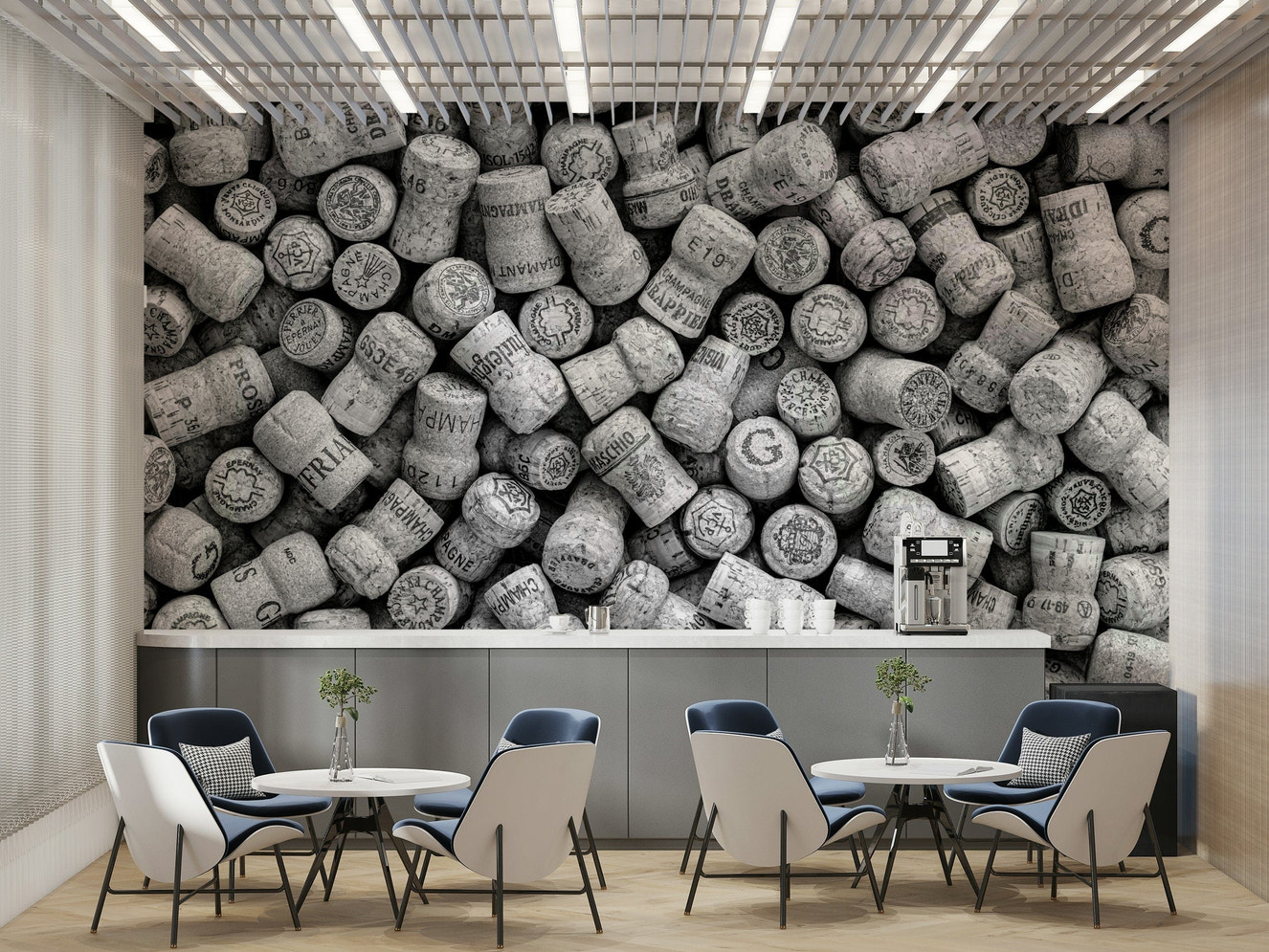 The peel and stick wallpaper showing realistic cork textures.

