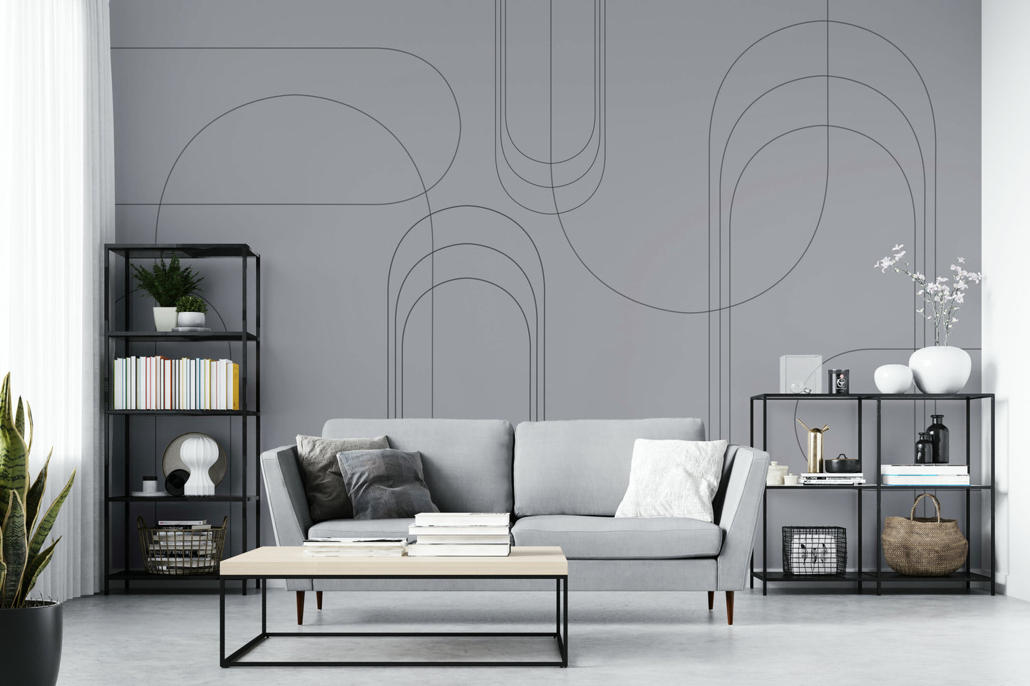 Modern charcoal arch wall art for interiors

