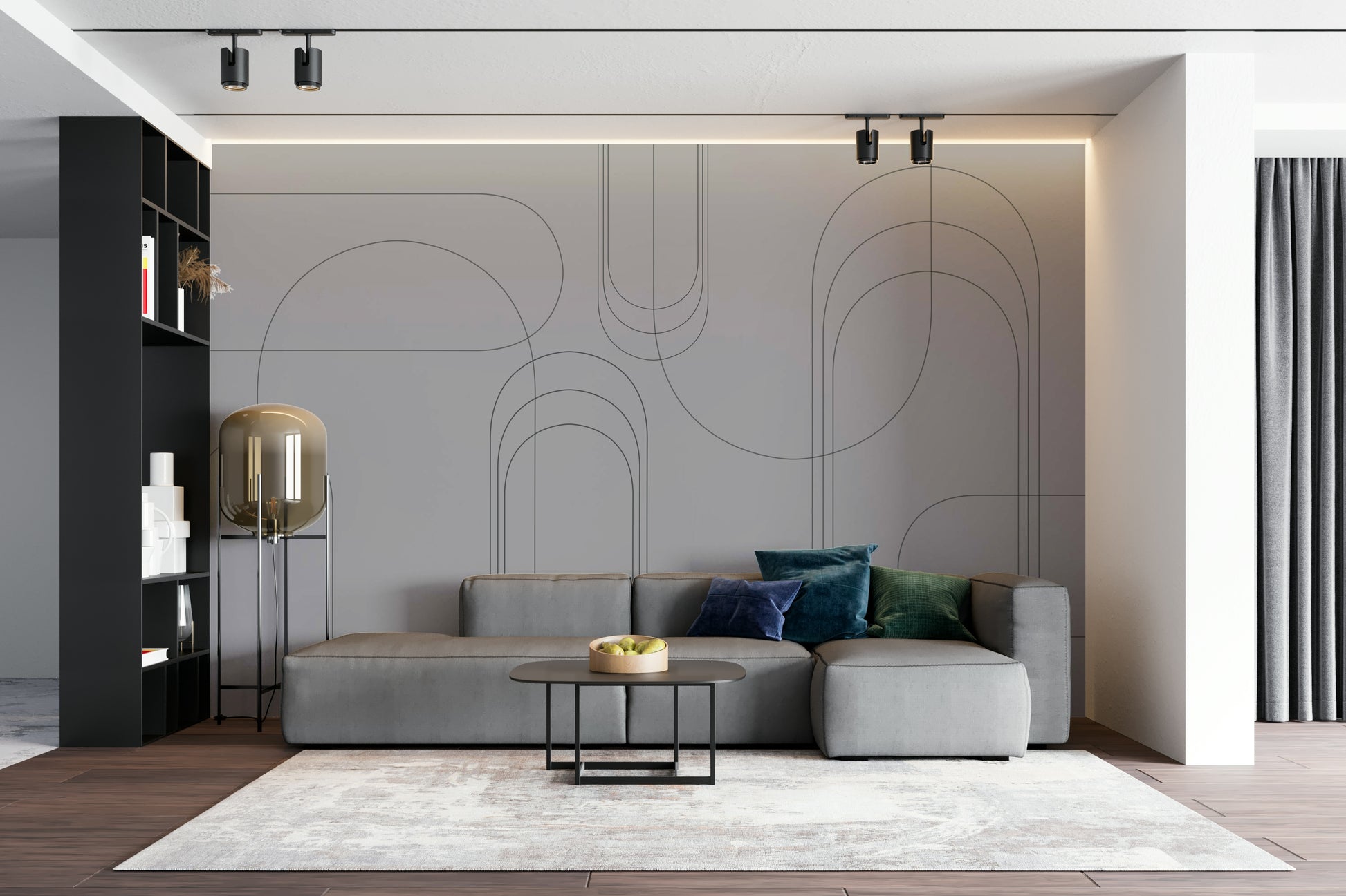 Charcoal grey arches wall mural design

