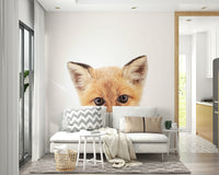 Calm and cozy baby fox wall mural for soft spaces

