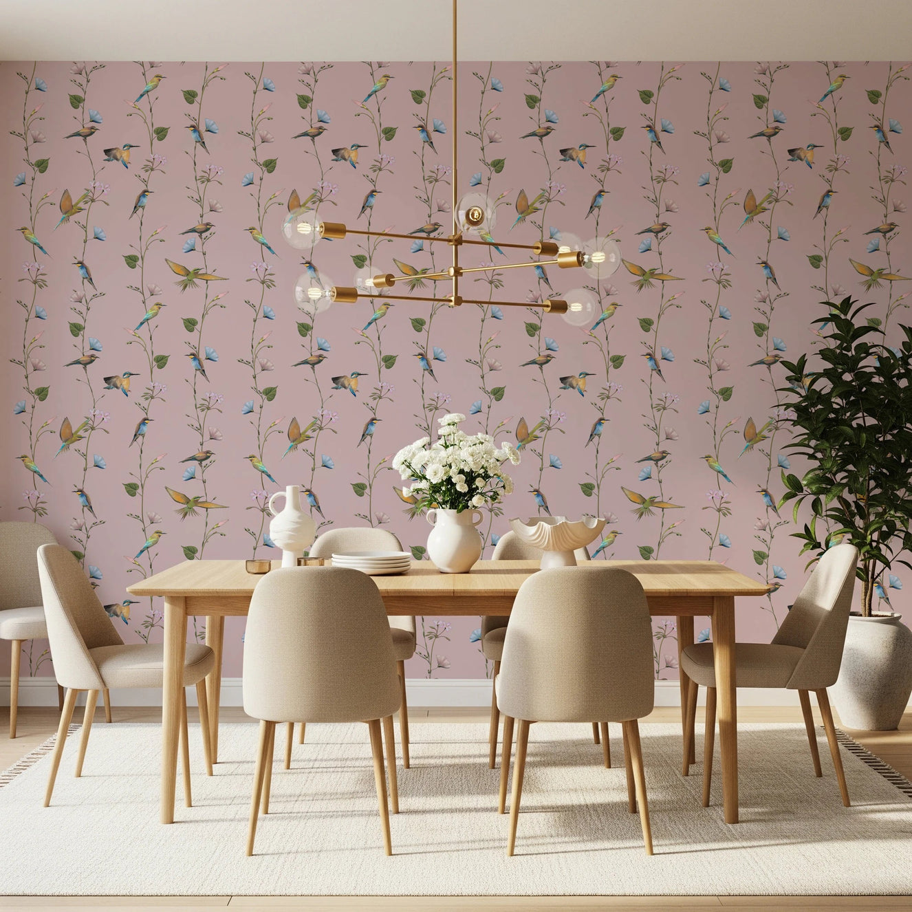 Charming Birds and Wildflowers Wallpaper⁠