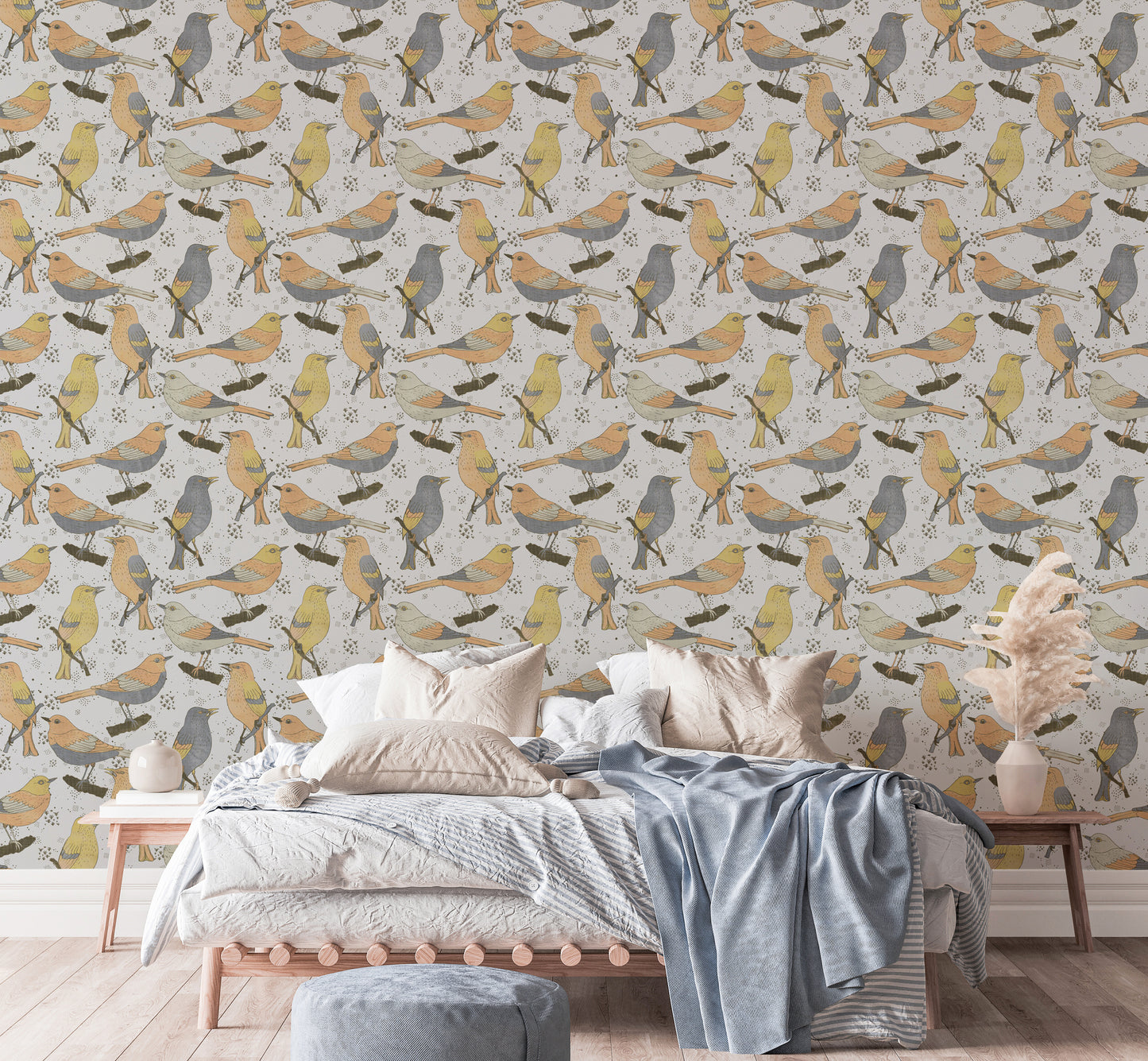 Birds Golden and Gray Wallpaper