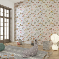 Dog with blossoms kids wall wallpaper

