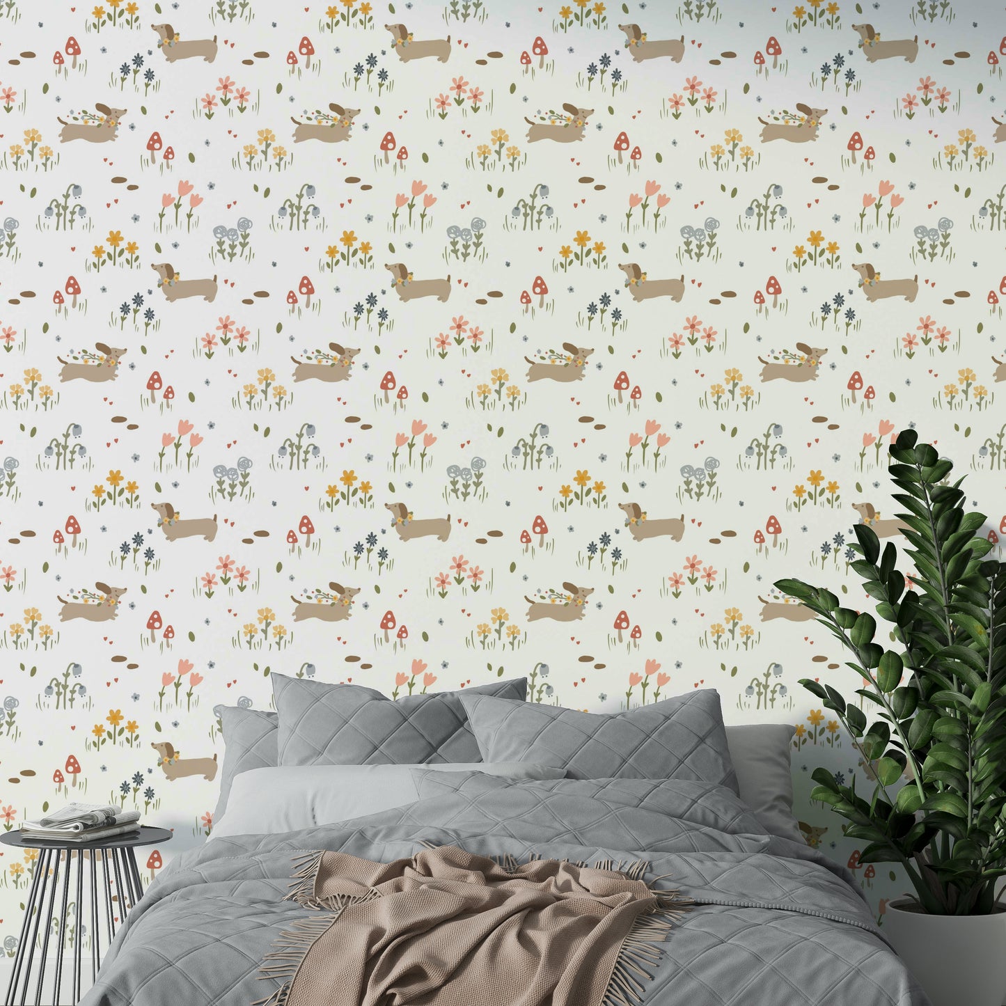 Spring wildflower and dachshund wallpaper

