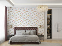 Puppy and botanical pattern wallpaper

