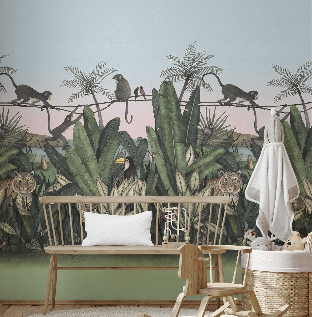Green Forest Animal Mural for Walls

