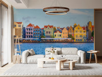 A sunny day at the sea on this Charming Harborfront Buildings Wall Mural.