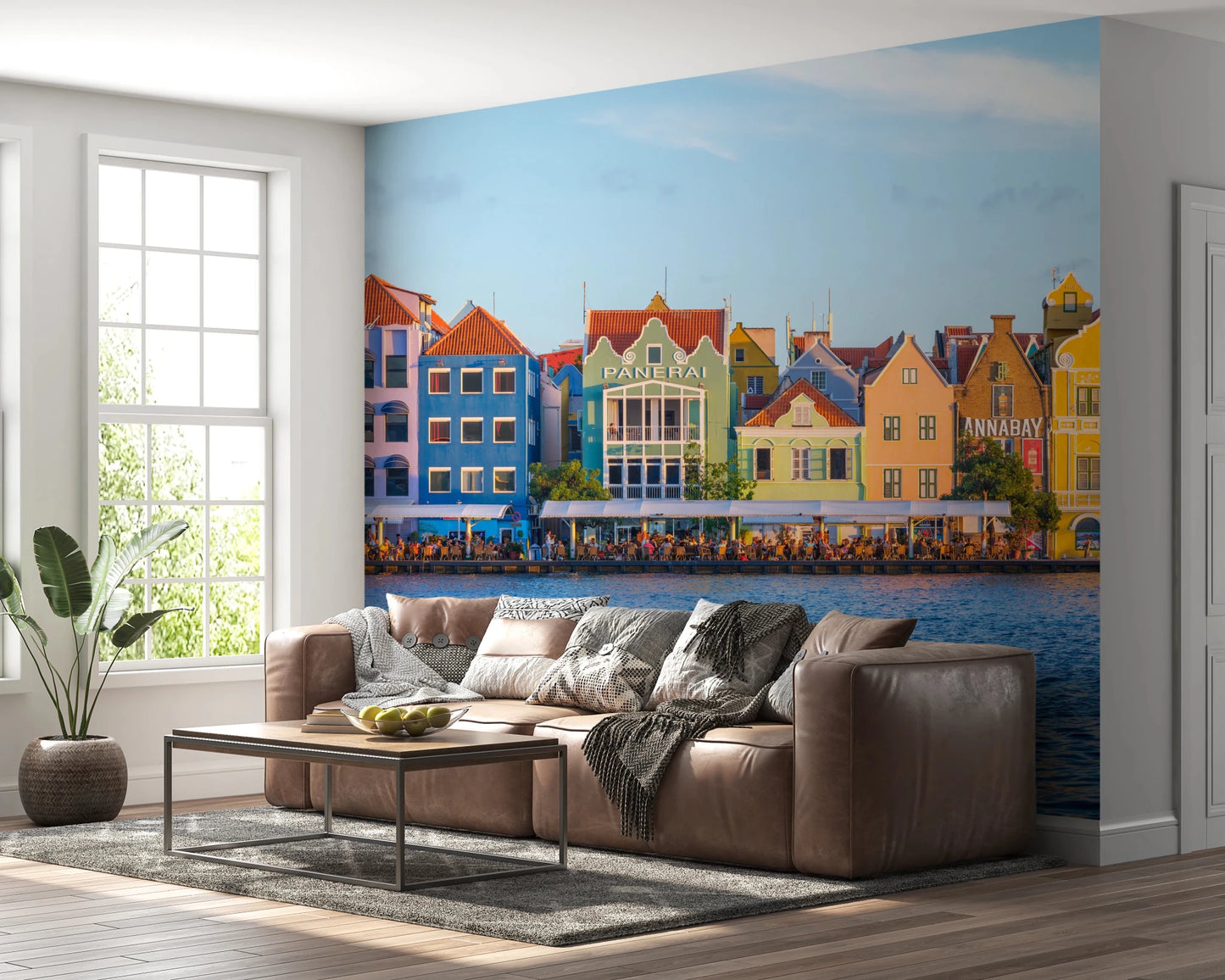 A colorful row of Charming Harborfront Buildings Wall Mural classic facades.