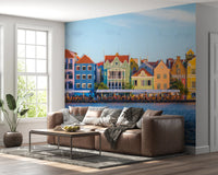 A colorful row of Charming Harborfront Buildings Wall Mural classic facades.