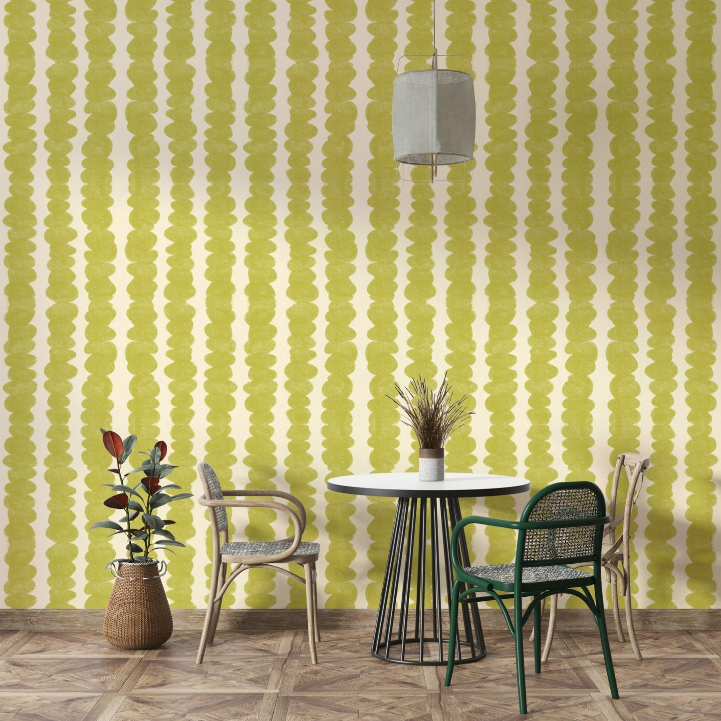 Peel-and-stick Chartreuse Pebble Rows wallpaper for easy decor

