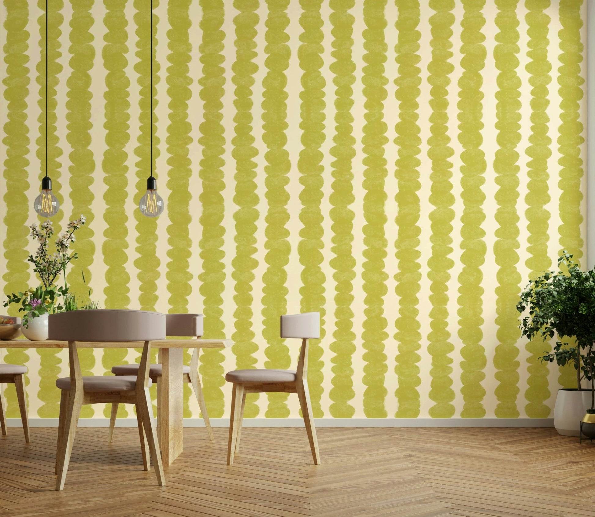 Bold chartreuse pebble design wallpaper for modern rooms

