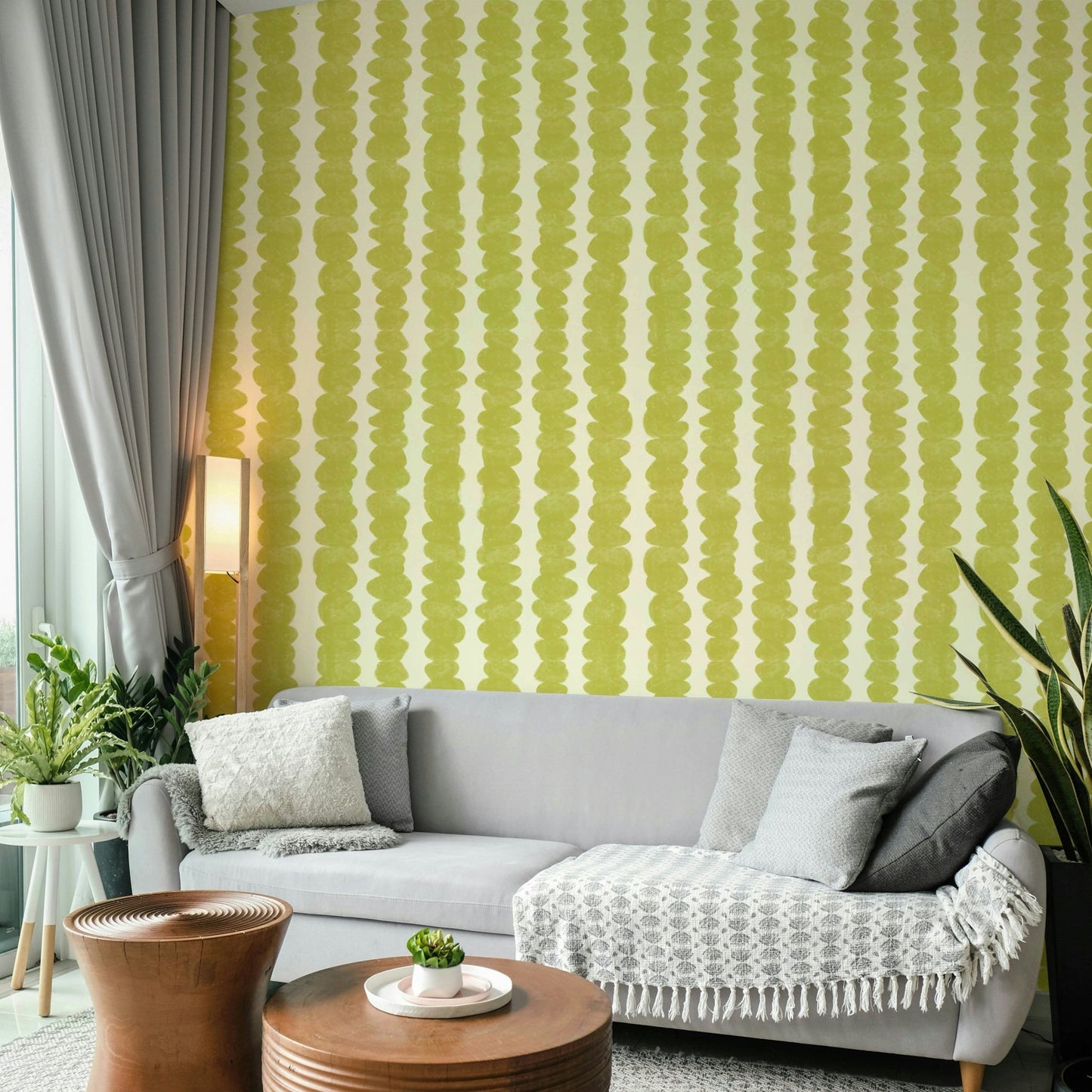Natural-inspired Chartreuse Pebble Rows wallpaper for walls

