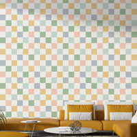 Earthy checkerboard design in vintage tones for cozy interiors.

