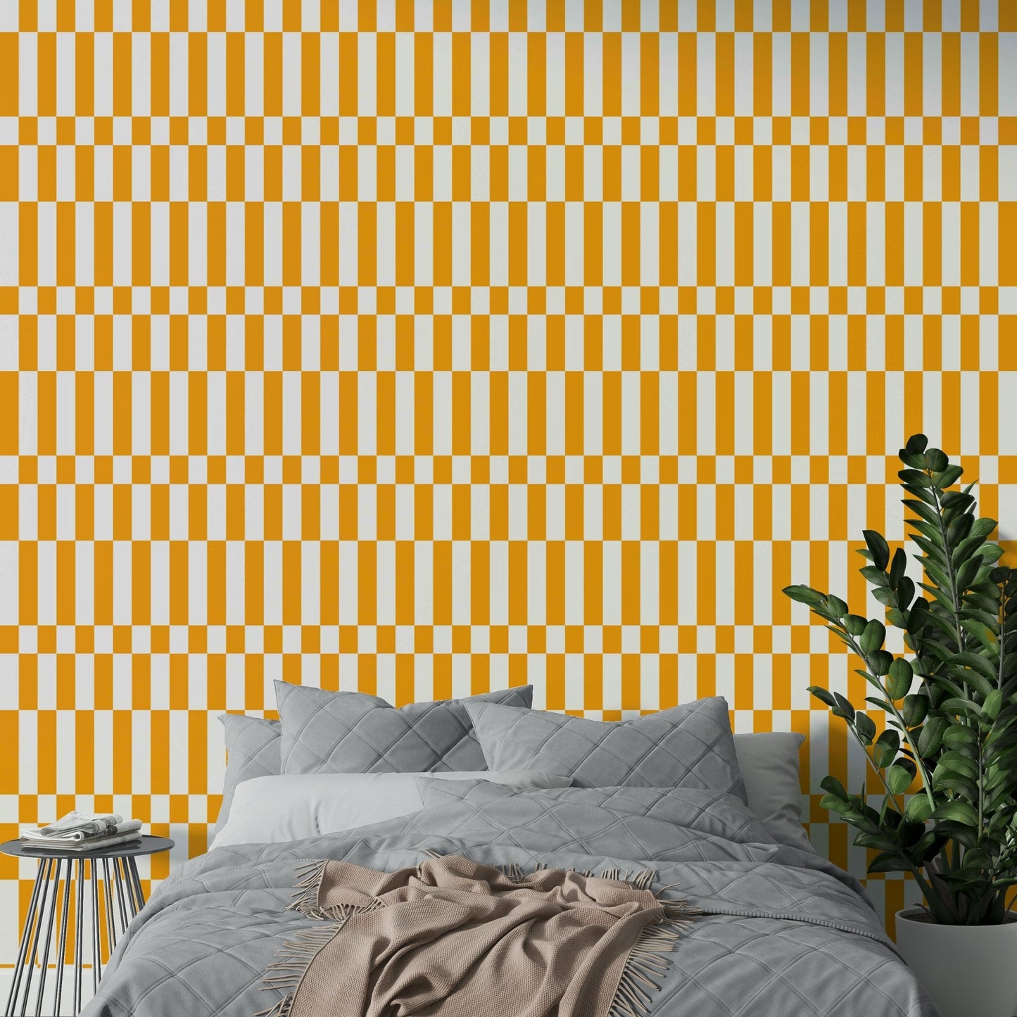 The wallpaper is installed in a formal, elegant living room.

