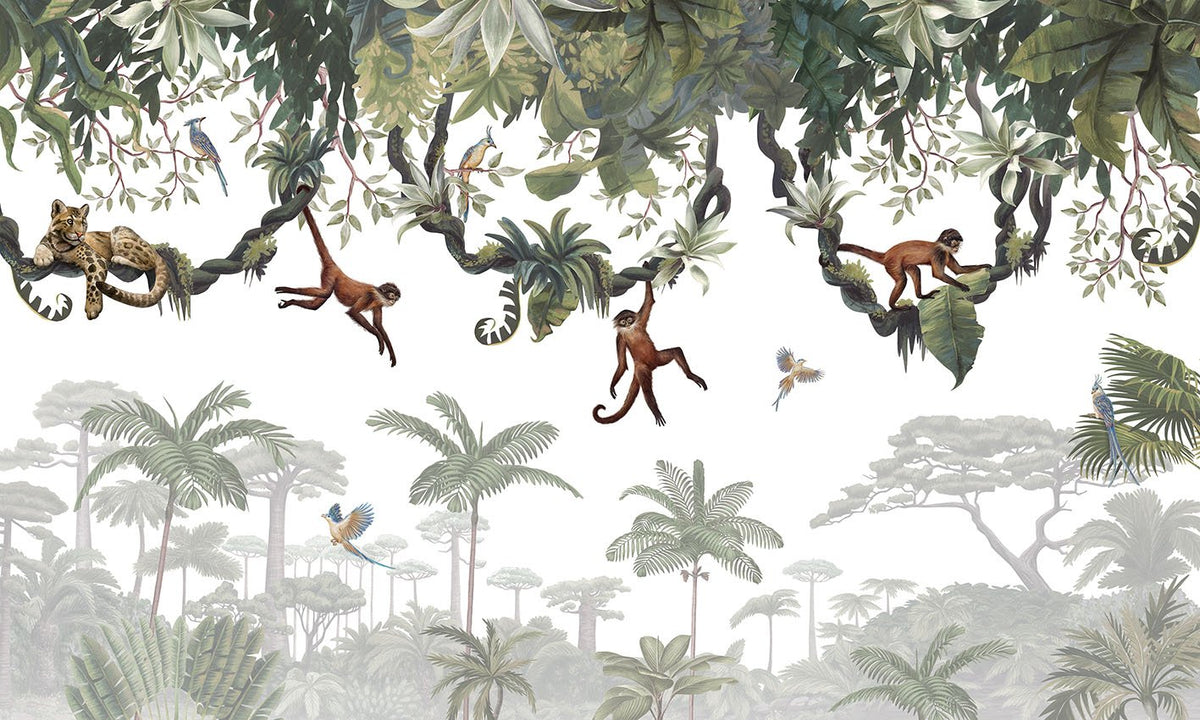 Cheeky Hanging monkeys wallpaper murals in your room